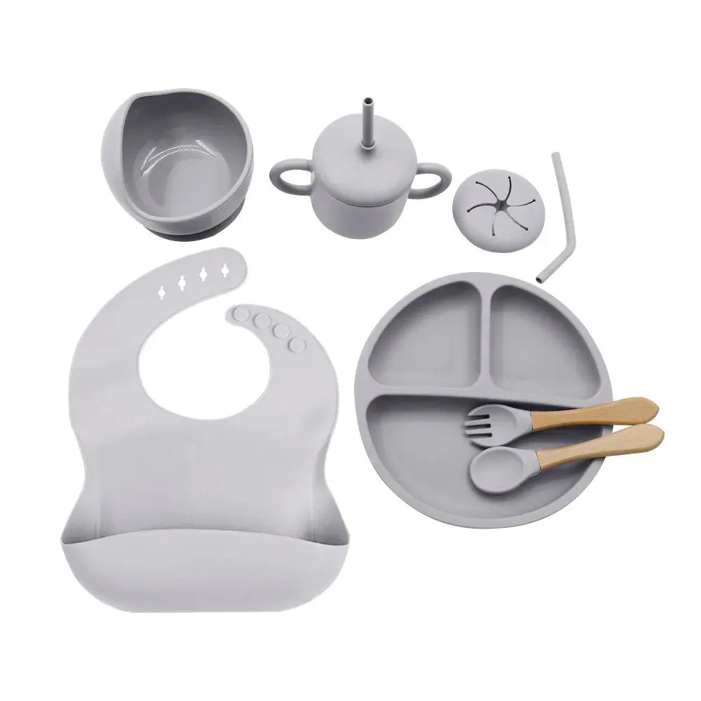 Set Repas Silicone • Assiette Ventouse, Bol, Tasse Paille, Couverts & Bavoir grandiravecbebe