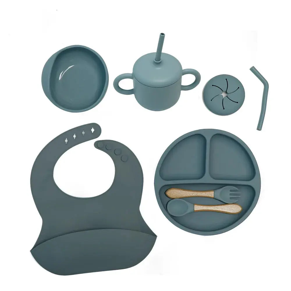 Set Repas Silicone • Assiette Ventouse, Bol, Tasse Paille, Couverts & Bavoir grandiravecbebe