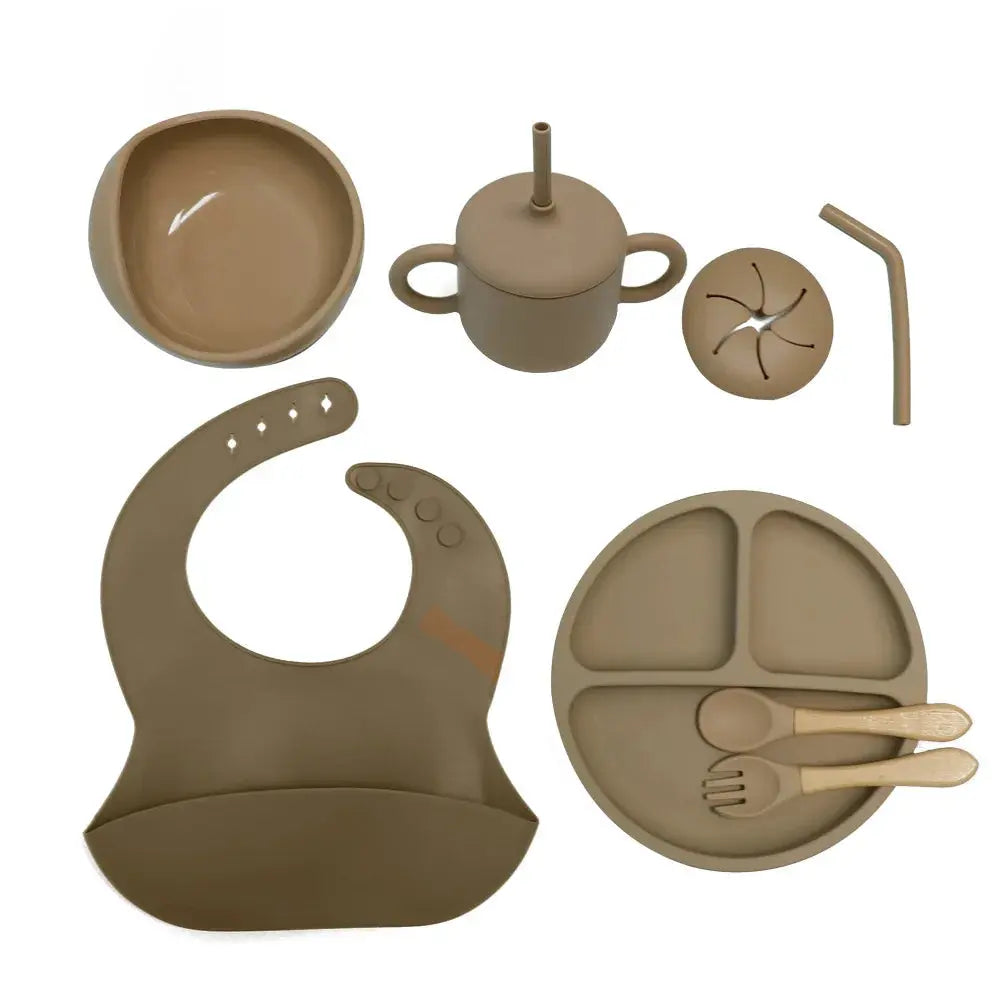 Set Repas Silicone • Assiette Ventouse, Bol, Tasse Paille, Couverts & Bavoir grandiravecbebe