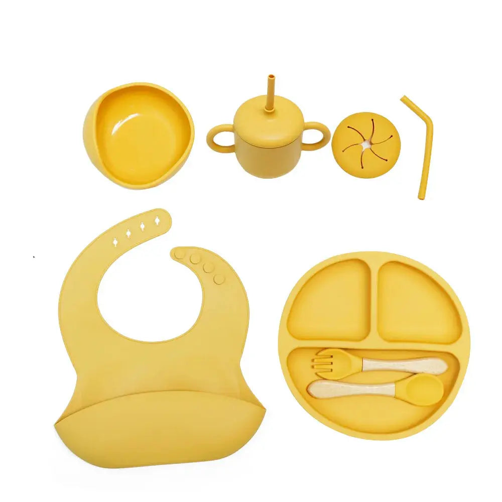 Set Repas Silicone • Assiette Ventouse, Bol, Tasse Paille, Couverts & Bavoir grandiravecbebe
