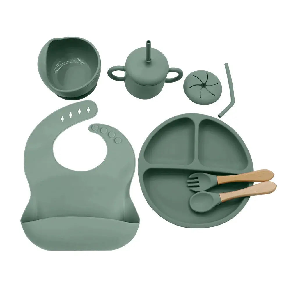 Set Repas Silicone • Assiette Ventouse, Bol, Tasse Paille, Couverts & Bavoir grandiravecbebe
