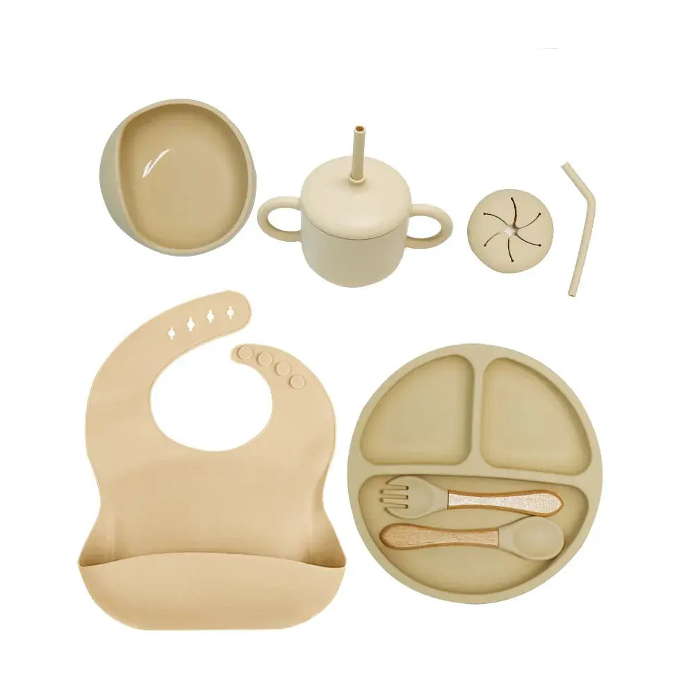 Set Repas Silicone • Assiette Ventouse, Bol, Tasse Paille, Couverts & Bavoir grandiravecbebe