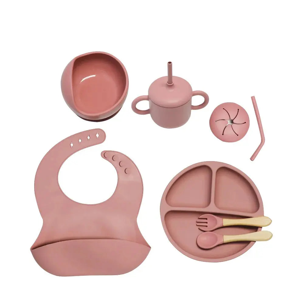 Set Repas Silicone • Assiette Ventouse, Bol, Tasse Paille, Couverts & Bavoir grandiravecbebe