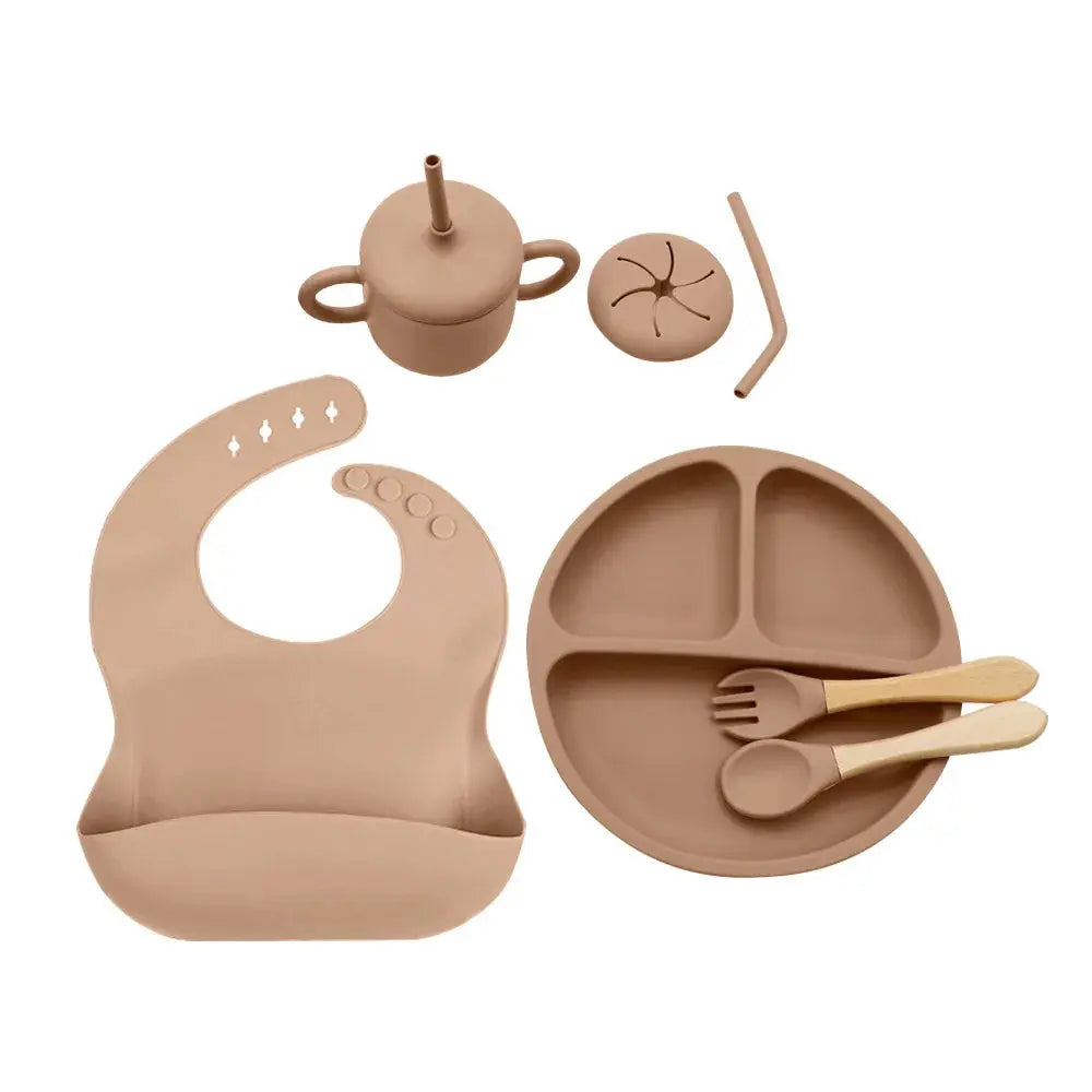 Set Repas Silicone • Assiette Ventouse, Bol, Tasse Paille, Couverts & Bavoir grandiravecbebe