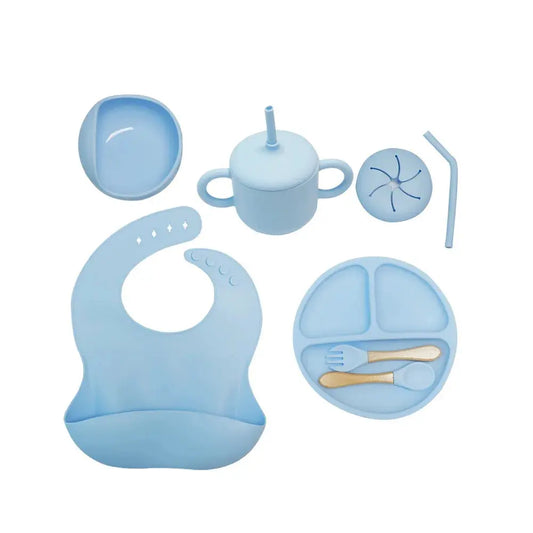 Set Repas Silicone • Assiette Ventouse, Bol, Tasse Paille, Couverts & Bavoir grandiravecbebe